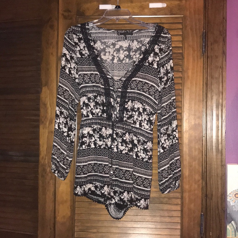 Black and white floral romper